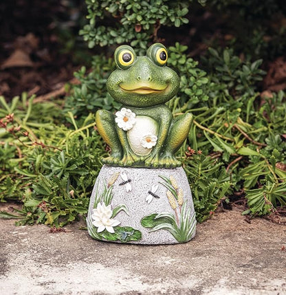 Roman 8” Frog on Stone Garden Statue – Outdoor Figurine – Whimsical Yard, Lawn, or Patio Decor – Garden Accent for Nature Lovers
