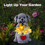 OTAVILEM Solar Garden Decor Dog Statue,Outdoor Dog Figurines with Bucket for Patio, Balcony, Backyard,Lawn Ornaments and Yard Decorations - Unique Gifts for Women, Mom,Grandma
