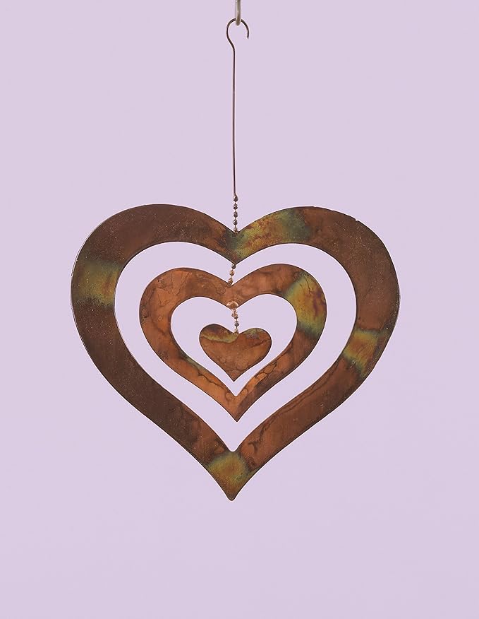 Ancient Graffiti Flame Triple Spinning Heart Hanging, 9"x9.5"