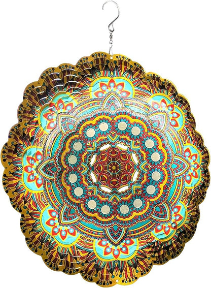 HS's Creation Hanging Wind Spinner 19 Guage 3D Metal 12 Inch for Garden Patio Outdoor Indoor Lawn Decoration Ornaments Gifts with Swivel Hooks Gift Weather Resistant Lucky Flower Gold Wind Spinners