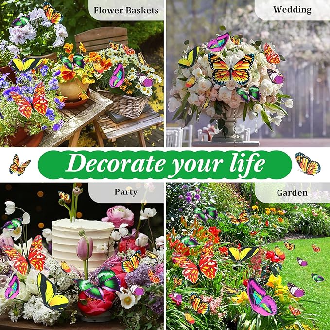 Aoriher 200 Butterfly Garden Stakes, 4 Sizes, Artificial Waterproof Butterflies Stakes for Flower Bouquet Yard Art Patio Plant Pot Flower Bed Home Decor