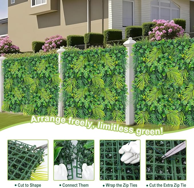 Grooy 20"X20" Artificial Grass Wall, 8PCS Boxwood Hedge Panels UV-Protected Greenery Privacy Hedge Screen, Grass Backdrop Wall for Indoor Outdoor Patio Balcony, Party Garden Fence Decor