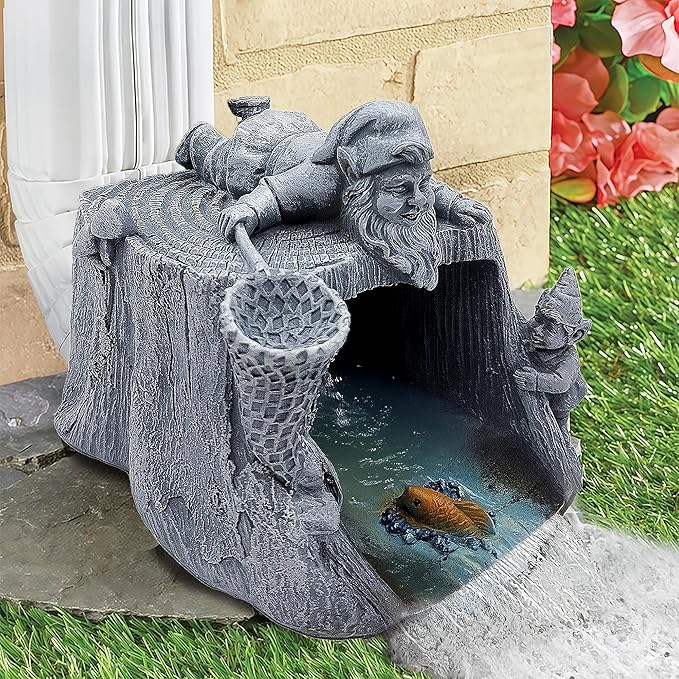 Funny Gnome Statue - Eco-Friendly Resin Outdoor Decor Sculpture, Gutter Diverter Rain, Downspout Extender, Splash Block, Decorative Gutter Extension, Perfect for 3x4 Downspouts