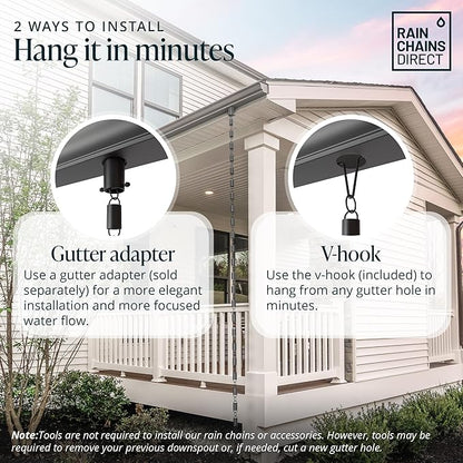 Rain Chains Direct - Channel Link Rain Chain - 8.5 FT - Durable Black Powder-Coated Aluminum - Premium Rain Chains for Gutters
