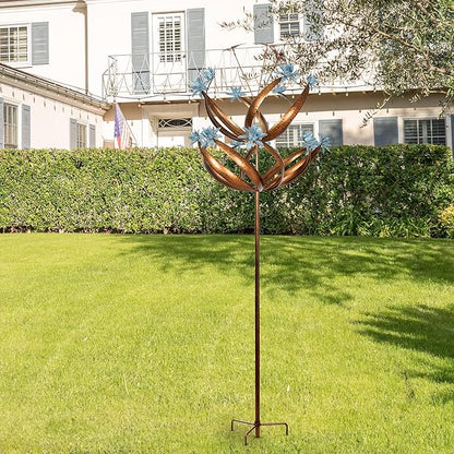 Butterfly Flower Garden Wind Spinner - Large Kinetic Outdoor Metal Wind Sculptures & Spinners Decor for Yard and Garden, Whirligigs Large Wind Spinners for Patio, Lawn, Outside (26" W x 90" H)