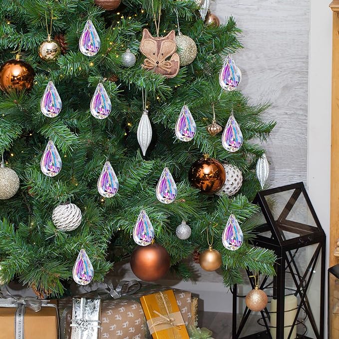 HDCRYSTALGIFTS 12pcs Suncatcher Crystal 50mm AB Loquat Shape Chandelier Parts Drops Prisms Hanging Crystal Sun Catchers,Colorful Glass Ornaments for Christmas Tree