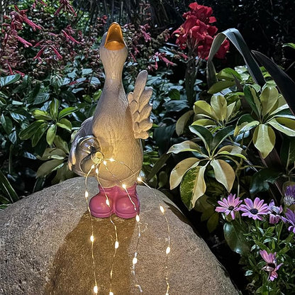 Solar-Powered Goose Garden Statue - Outdoor Goose Decor with Solar Light, Resin Solar Garden Statue Waterproof for Porch, Patio, Lawn - Goose Figurine Gift for Moms, Grandmas, Women Gardening Lovers