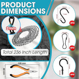 [Upgraded] 236” Black Electroplated Steel Hanging Chain with S-Hooks, Snap Hooks, Ceiling Hooks & Pliers, 33LBS Load Bearing, Adjustable Length for Hanging Bird Feeders, Planters, Lanterns, Billboards