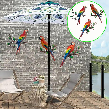 Limygus Metal Parrot Wall Art Decor, 3 Pack Colorful Tropical Bird Decorations, Hanging Outdoor Fence Artwork for Garden Yard Living Room Bedroom Balcony