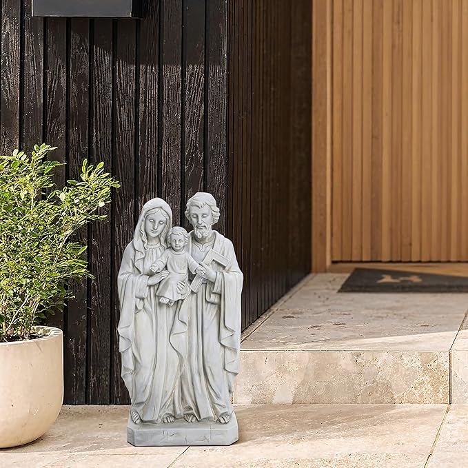 LuxenHome Holy Family Statue, 19 Inch Tall Off White Polyresin Holy Family Statue Catholic, Indoor Outdoor Patio Decor for Sagrada Familia Estatua, Garden Home Decor Gift