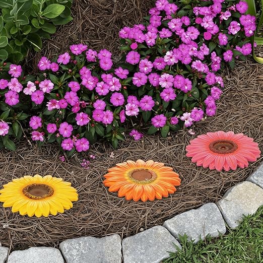 Landical 6 Pack Decorative Stepping Stones for Garden 10 Inch Cement Flower Stepping Stones Decoration for Patio Walkway Yard Outdoor(Sunflower)