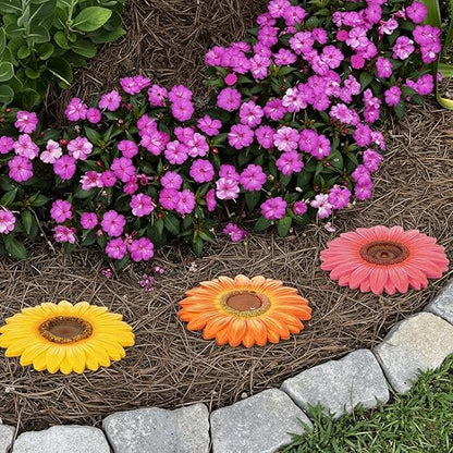 Landical 6 Pack Decorative Stepping Stones for Garden 10 Inch Cement Flower Stepping Stones Decoration for Patio Walkway Yard Outdoor(Sunflower)