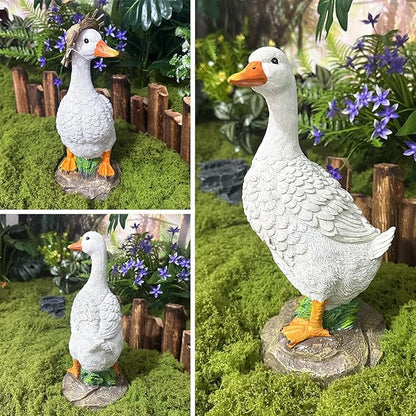 12" Real Farm Porch Goose Statue, Resin Yard Duck, Whimsical Outdoor Decor, Perfect for Garden, Patio, Backyard - Durable & Weather-Resistant, Pair with a Variety of Scarf Decorations