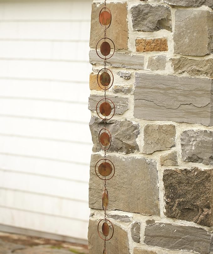 Ancient Graffiti Flamed Copper Circle Rain Chain