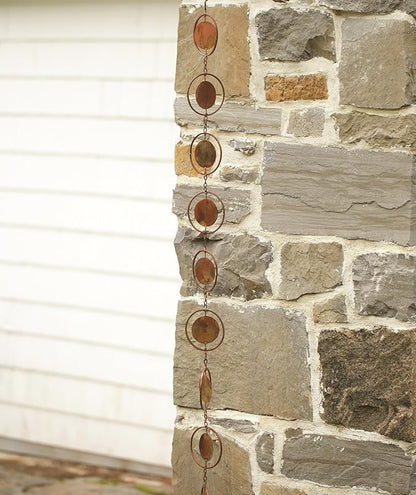 Ancient Graffiti Flamed Copper Circle Rain Chain