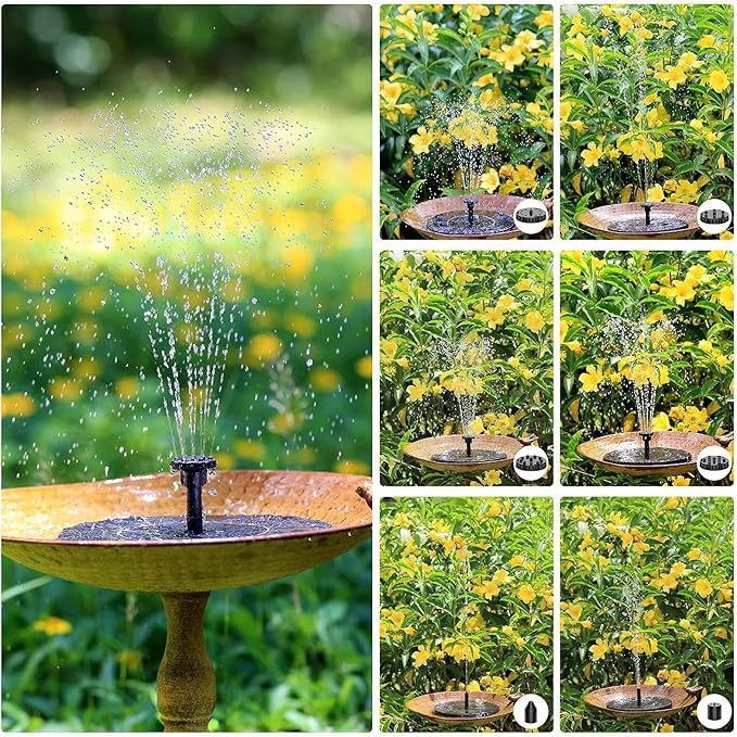 Solar Fountain, Solar Fountain Pump for Bird Bath, Circle Floating Solar Water Pump with 4 Nozzles 1.4W Free Standing Solar Panel Kit Water Pumps for Pond Pool Garden Outdoor Decor (18CM)