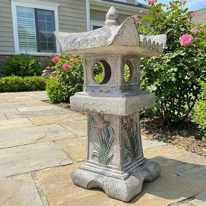 23.6’’High Asian Orchid Pagoda Statue Miniature Tower Lantern Garden Decoration Figurines Outdoor Japanese Decoration Zen Courtyard Landscape