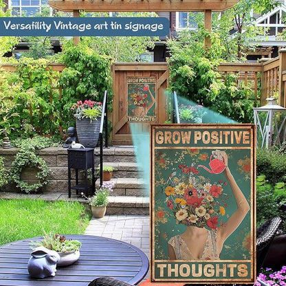 Vintage Tin Signs Grow Positive Thoughts Metal Sign Gift For Home Bedroom Plant Room Wall Decor bar club 8x12 inch
