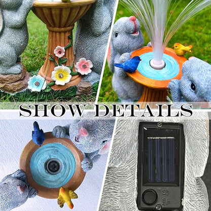 Solar Rabbit Garden Statues Outdoor Decor with LED Lights, Resin Rabbits Figurine Lights Decorations Colour Changing Fiber Optical Light, Outside Lawn Decor for Yard, Unique Housewarming Gift