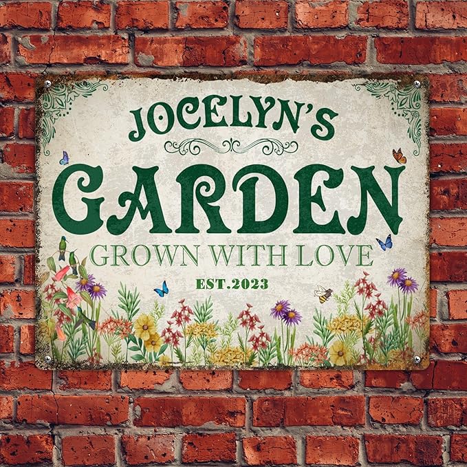 Personalized Garden Signs for Outside Custom Metal Tin Sign for Women, Retro Welcome Metal Sign for Patio, Yard Rustic Funny Home Decor Gifts for Mothers Day, Grandmas, and Gardening Lovers