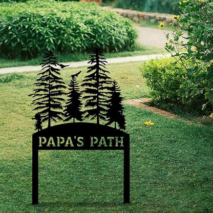 Personalized Pine Tree Metal Garden Sign with Stake, Front Yard Welcome Decorative, Custom Home Garden Decor, Customized Metal Yard Sign, Farmhouse Gardening Backyard Decor, Outside Art, Gift for Mom