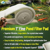 Classic Koi Pond Filter Pad FINE - White Bulk Roll Pond Filter Media, Ultra-Durable Pond Filters for Outdoor Ponds, Reusable Fish Pond Filter Material, USA, Aquatic Experts (3/4" - 1" x 24" x 56")