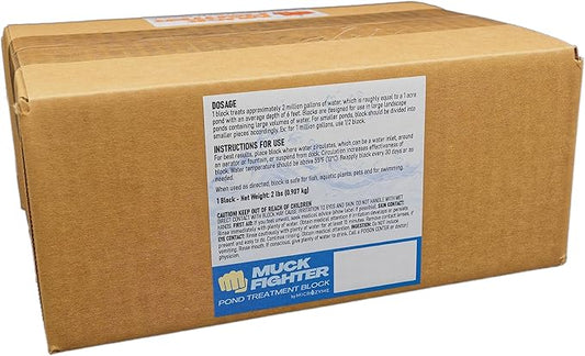 Muck Fighter Pond Treatment Block | Lasts 30 days | Natural Pond Bacteria & Sludge Decomposing Enzymes | Water Clearing Odor Eliminating Microbes | Safe for Fish, Pets, & Recreation (4-pack)