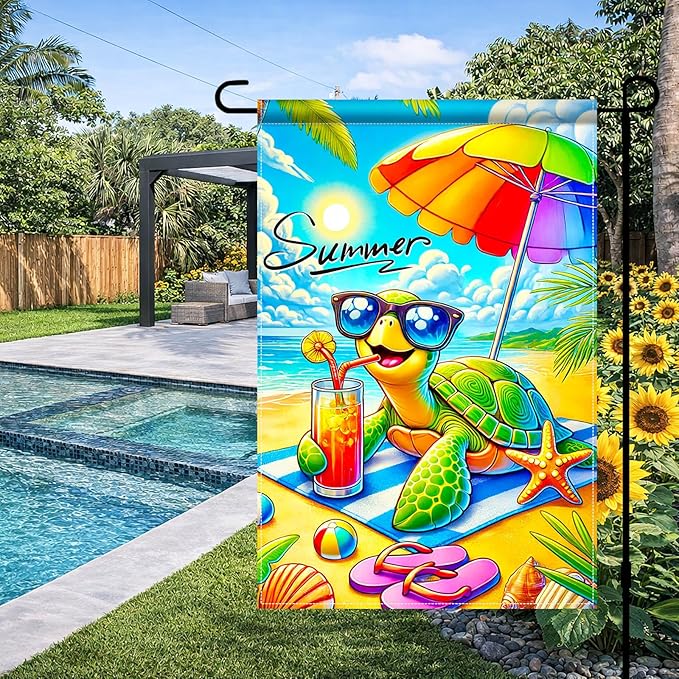 HOMETITUTE Summer Garden Flag Sea Turtle Beach Garden Flag Double Sided 12x18 Inch Welcome Summer Rustic Coastal Seasonal Ocean Yard Flag Summer Garden Flags for Outside