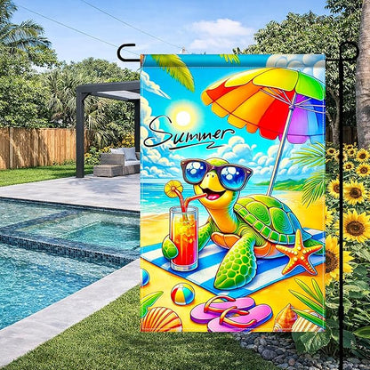 HOMETITUTE Summer Garden Flag Sea Turtle Beach Garden Flag Double Sided 12x18 Inch Welcome Summer Rustic Coastal Seasonal Ocean Yard Flag Summer Garden Flags for Outside