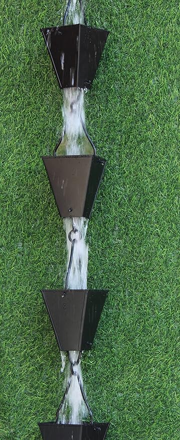 KAM Home Bronze Tapered Square Cups Rain Chain with Installation Kit (Black, 13)