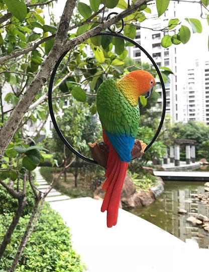 Ruerlity Hanging Parrot Statue Sculpture On Ring Lawn Ideal Decor for Patio Home and Garden