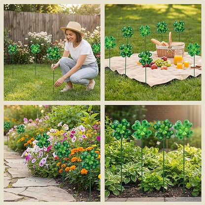 4pcs Clover Yard Wind Spinners Outdoor Decoration Stakes Lawn Ornaments, Lawn Decorations Garden Stakes, Metal Outside Decorations for Metal Yard Art Flower Garden Decor, Spring Mom Gifts