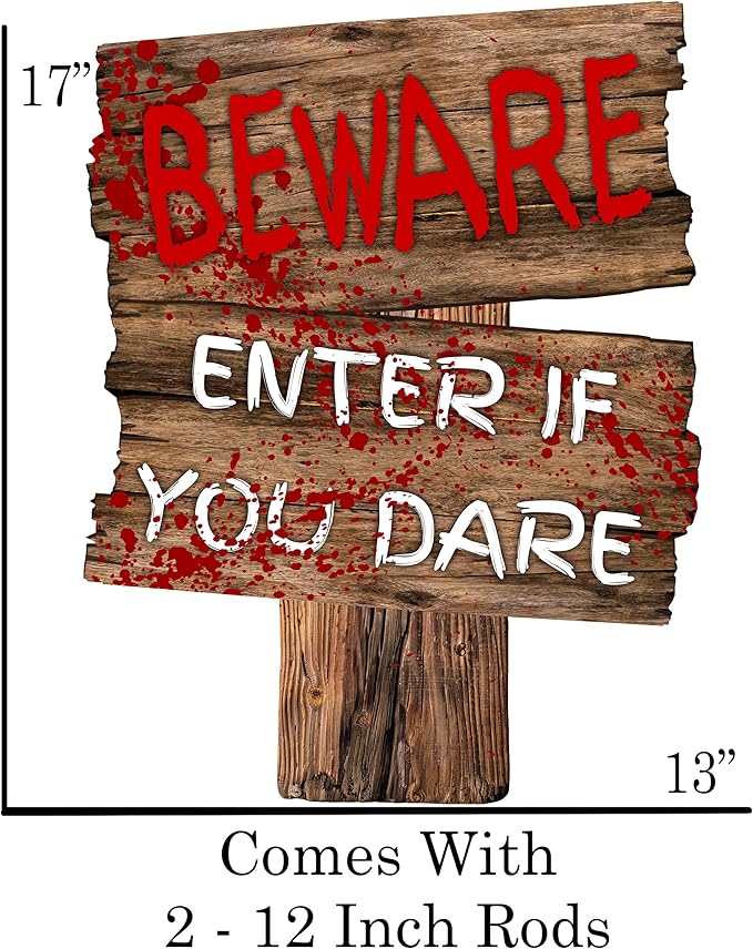 Large Beware Danger Haunted Keep Out Halloween Yard Sign Home Outdoor Lawn Decoration With Stakes Scary Spooky Decor 17x13 Inches (Beware)