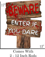 Large Beware Danger Haunted Keep Out Halloween Yard Sign Home Outdoor Lawn Decoration With Stakes Scary Spooky Decor 17x13 Inches (Beware)