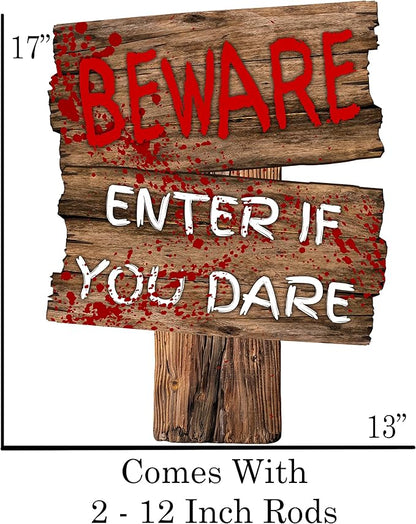 Large Beware Danger Haunted Keep Out Halloween Yard Sign Home Outdoor Lawn Decoration With Stakes Scary Spooky Decor 17x13 Inches (Beware)