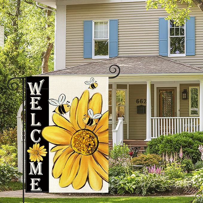 AVOIN colorlife Spring Summer Bee Sunflower Garden Flag 12x18 Inch Double Sided, Welcome Holiday Yard Outdoor Decoration