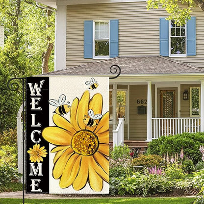 AVOIN colorlife Spring Summer Bee Sunflower Garden Flag 12x18 Inch Double Sided, Welcome Holiday Yard Outdoor Decoration