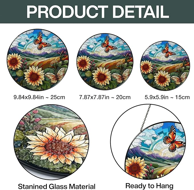 Sunflower Stained Glass Suncatcher Window Hanging Decor - Christmas, Mother's Day, Birthday Sunflower Gifts for Women Adults, Friends Sisters Teachers, Home Decors for Window Kitchen Garden Patio
