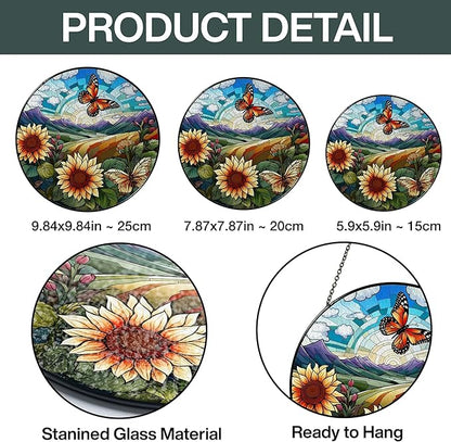 Sunflower Stained Glass Suncatcher Window Hanging Decor - Christmas, Mother's Day, Birthday Sunflower Gifts for Women Adults, Friends Sisters Teachers, Home Decors for Window Kitchen Garden Patio