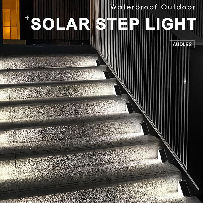 AUDLES LED Solar Step Lights Waterproof Outdoor Stair Lights, Solar Deck Light Outdoor Decor IP67 Solar Decoration Light for Yard, Patio, Garden, Walkways, Front Door, Pathway, Driveway, Porch 2PK