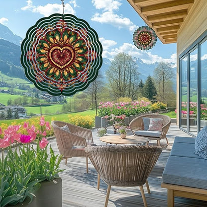 Mandala Wind Spinners Outdoor, Hanging Wind Spinner for Garden Decoration, 8 inch 3D Stainless Steel Metal Wind Sculpture for Indoor/Outdoor Decor