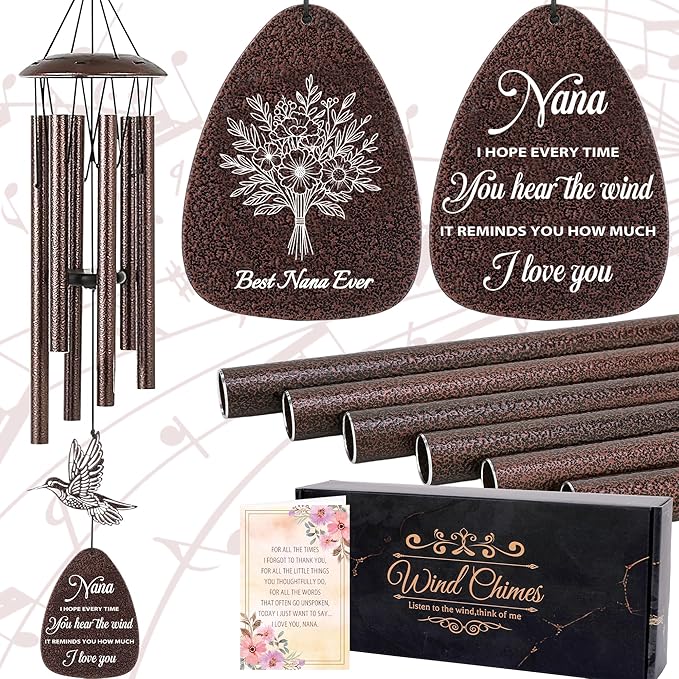 Nana Gifts Wind Chimes - Metal Hummingbird Windchimes with Card Indoor Outdoor Hanging Decor Best Grandma Gift from Grandkids for Appreciation Grandparents Day Christmas New Year Birthday