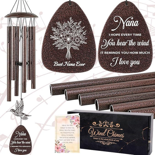 Nana Gifts Wind Chimes - Metal Hummingbird Windchimes with Card Indoor Outdoor Hanging Decor Best Grandma Gift from Grandkids for Appreciation Grandparents Day Christmas New Year Birthday