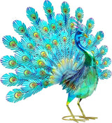 27.5" Metal Peacock Garden Statue with Tail Spread, Handmade 3D Textured Peacock Garden Sculptures Metal Yard Art for Patio, Garden or Entryway
