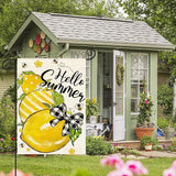 AVOIN colorlife Hello Summer Garden Flag 12x18 Inch Double Sided Outside, Lemon Bee Rustic Seasonal Yard Outdoor Flag