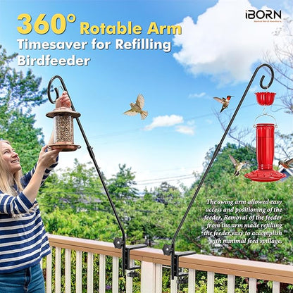 iBorn Deck Hook for Bird Feeder, Hummingbird Feeder Hanger for Deck Railing, Heavy Duty Deck Hanger for Outdoors Hanging, 360° Rotatable Arm, Solid Wire, 28 Inch, Pack of 2