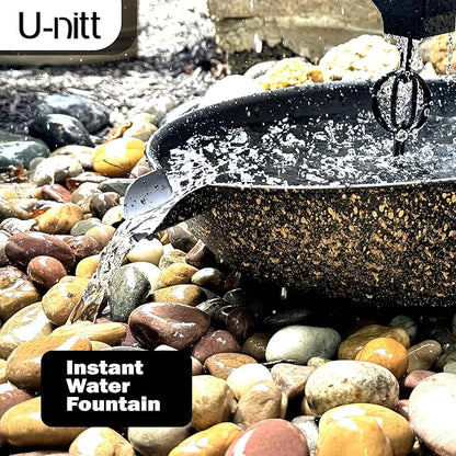 U-nitt 12" Spill Bowl Downspout Catch Basin for Rain Chain Anchoring & Stake | Rainwater Collection for Roof |Gutter Catch Basin | Good for Water Fountain & Birdbath | Black | Handles Heavy Rain