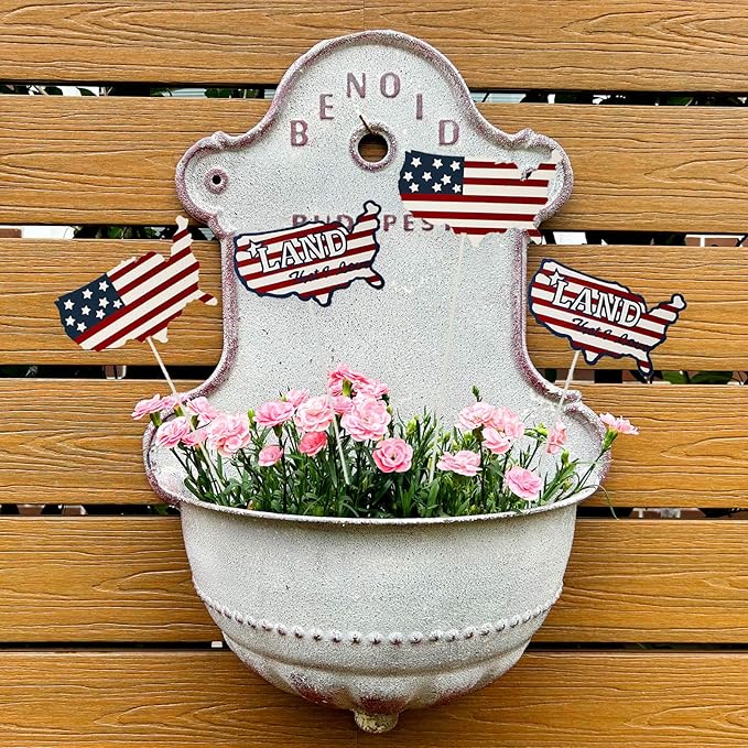 16"H Metal US Flag Garden Stake Fourth of July Outdoor Decorations, Patriotic American Flag Yard Art Ornament for Planter Flower Pot Memorial Day 4th of July Veterans Day Decor