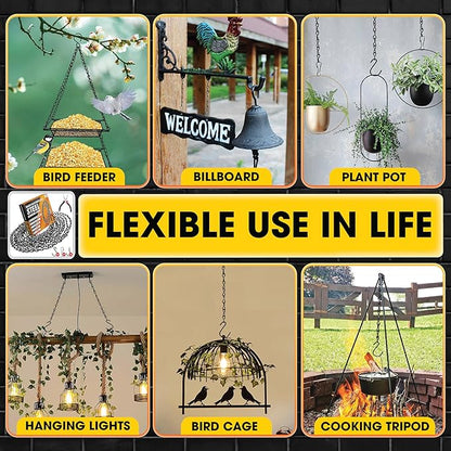 [Upgraded] 79” Black Electroplated Steel Hanging Chain with S-Hooks, Snap Hooks, Ceiling Hooks & Pliers, 33LBS Load Capacity, Adjustable Length for Hanging Bird Feeders, Planters, Lanterns, Billboards