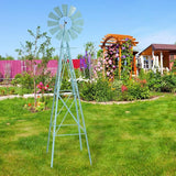 VINGLI 8FT Ornamental Windmill Backyard Garden Decoration Weather Vane, Heavy Duty Metal Wind Mill w/ 4 Legs Design,Light Blue